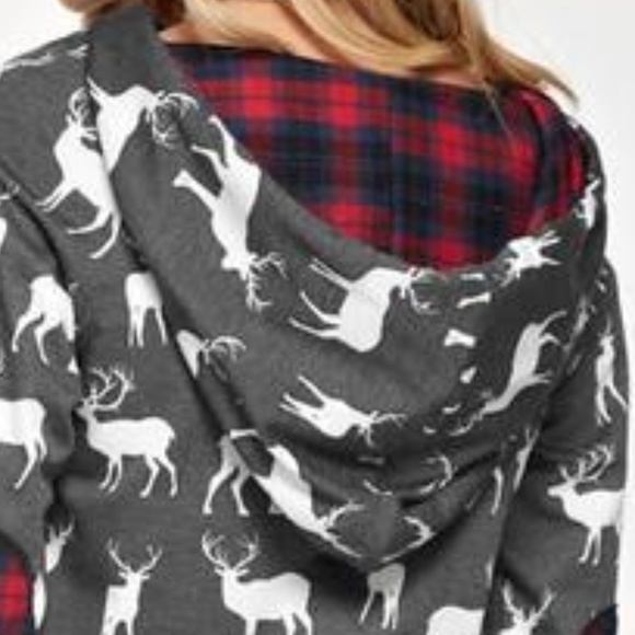 Stag Hoodie with Plaid Accents - Picture 3 of 3